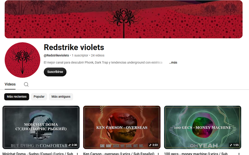 Canal Redstrike violets con sus videos musicales publicados